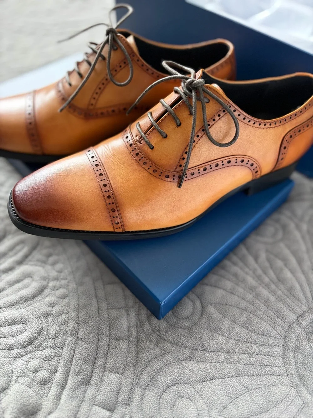 Alpasini Tan Burnished Leather Cap-Toe Oxford